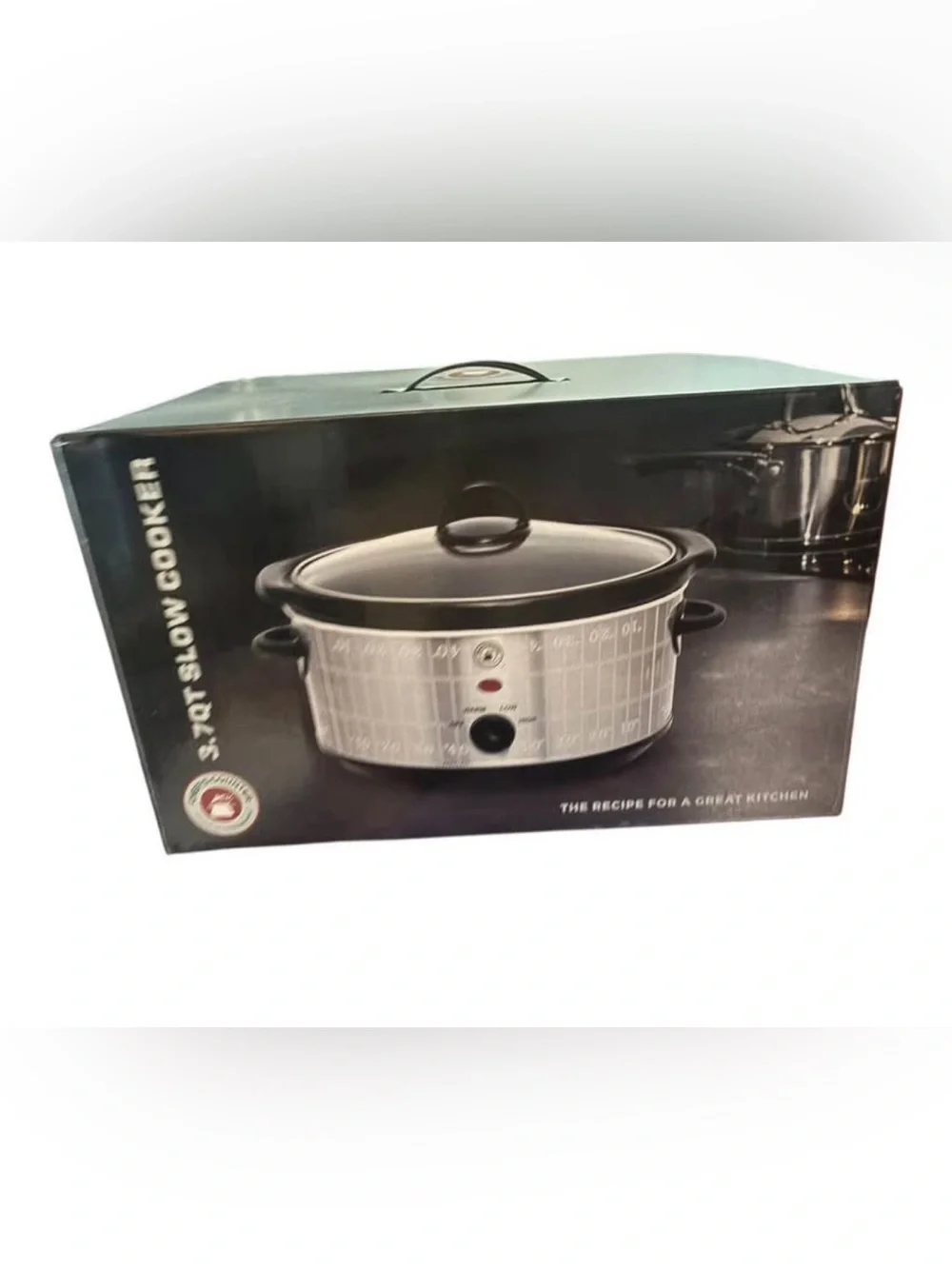3.7QT Silver Slow Cooker with Glass Lid - Compact Crock Pot